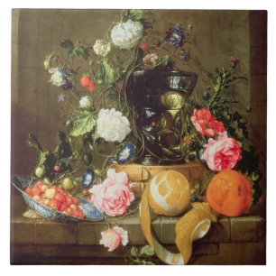 A Still Life in a Stone Niche Tile