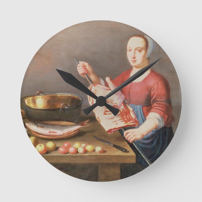 A Still Life of Meat and Fish with a Cook Round Clock (Front)