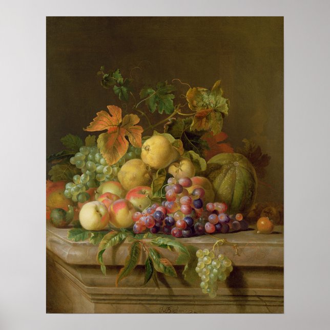 A Still Life of Melons, Grapes and Peaches Poster (Front)