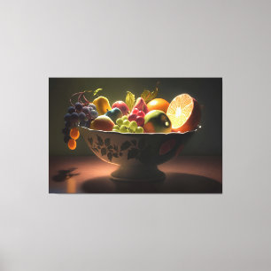 A still life painting of a bowl of fruits canvas p print