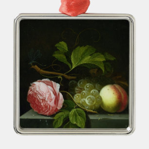 A Still Life with a Rose, Grapes and Peach Metal Tree Decoration