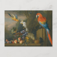 A Still Life With Fruit, Parrots And a Cockatoo