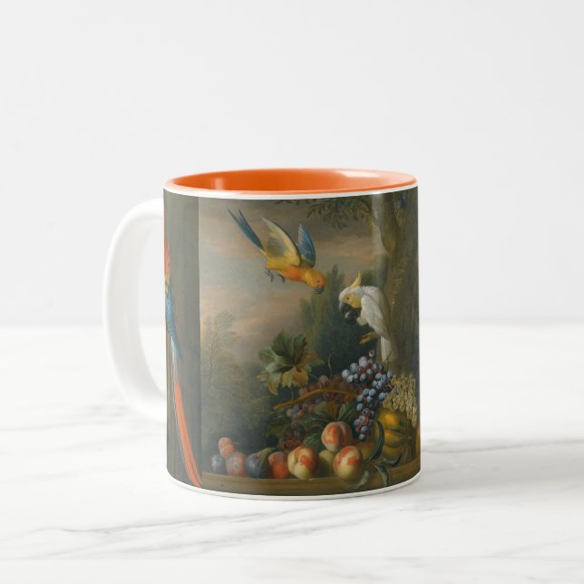 A Still Life With Fruit, Parrots And a Cockatoo Two-Tone Coffee Mug (Front Left)