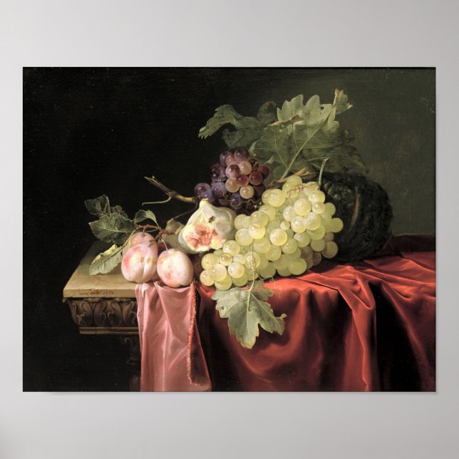 A still life with grapes, plums poster (Front)