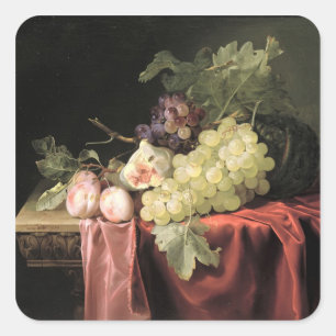 A still life with grapes, plums square sticker