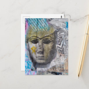 A stone face Abstract Mixed Media Collage Postcard