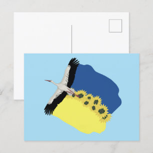 A Stork carries a Ukrainian flag Postcard