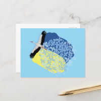 A Stork carries a Ukrainian flag
