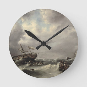 A Storm at Sea (oil on panel) Round Clock