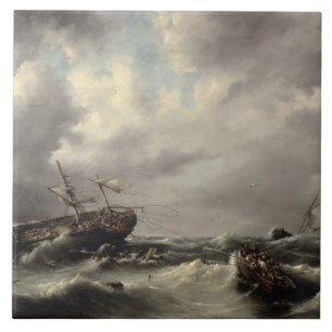 A Storm at Sea (oil on panel) Tile