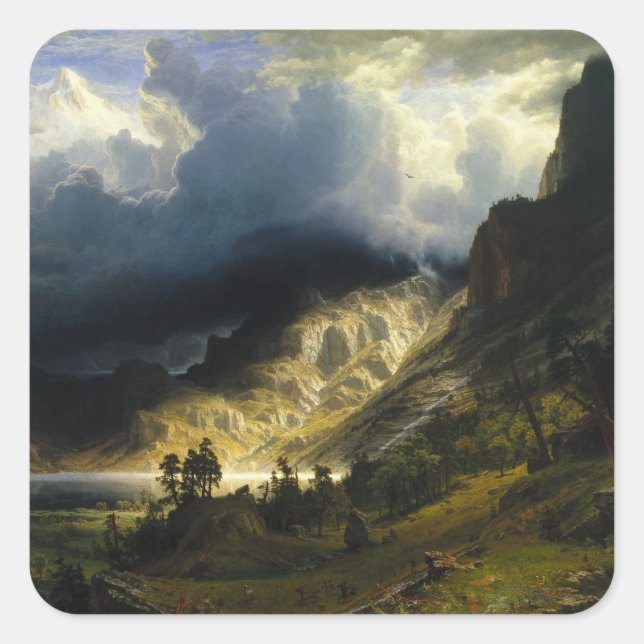 A Storm in the Rocky Mountains Bierstadt Square Sticker (Front)