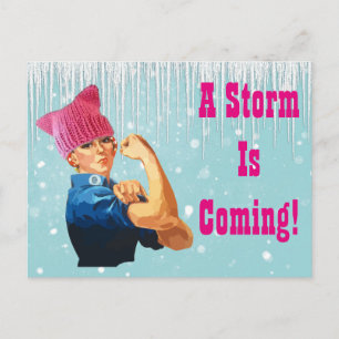 "A Storm is Coming" With Rosie in Pink Hat Postcard