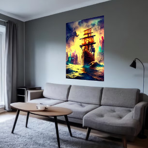 A strange  ship on the sea   AI Art Poster
