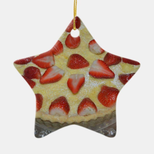 A strawberry cake ceramic ornament (Front)