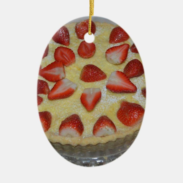 A strawberry cake ceramic ornament (Front)