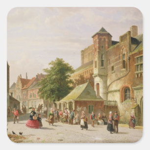 A Street Scene in Amsterdam Square Sticker