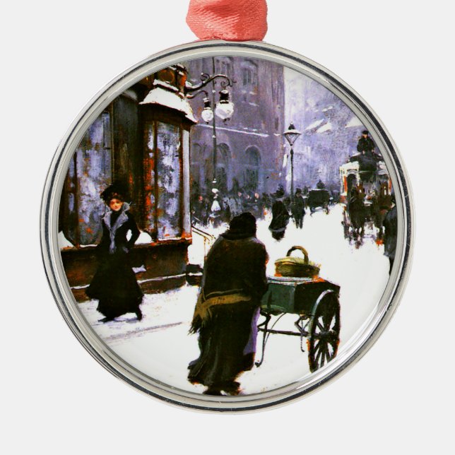 A Street Scene in Winter, Copenhagen, Metal Ornament (Front)