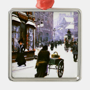 A Street Scene in Winter, Copenhagen Metal Ornament