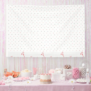 A striking blue and pink floral motif contrasted a banner