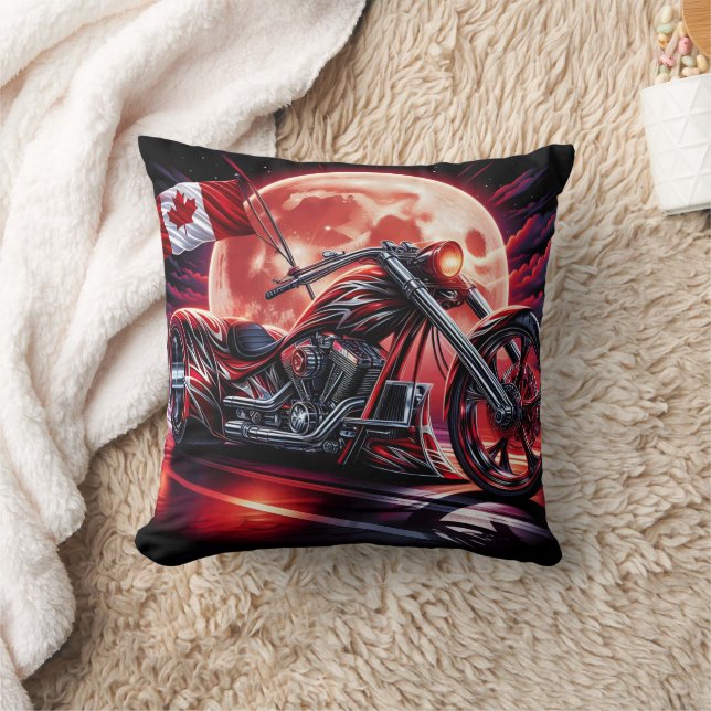 A striking Canadian motorcycle under a full moon Cushion (Blanket)