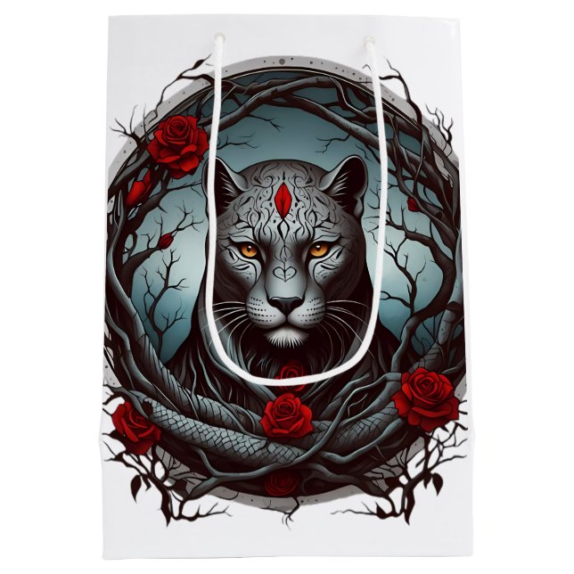 A striking illustration of a panther medium gift bag (Back)