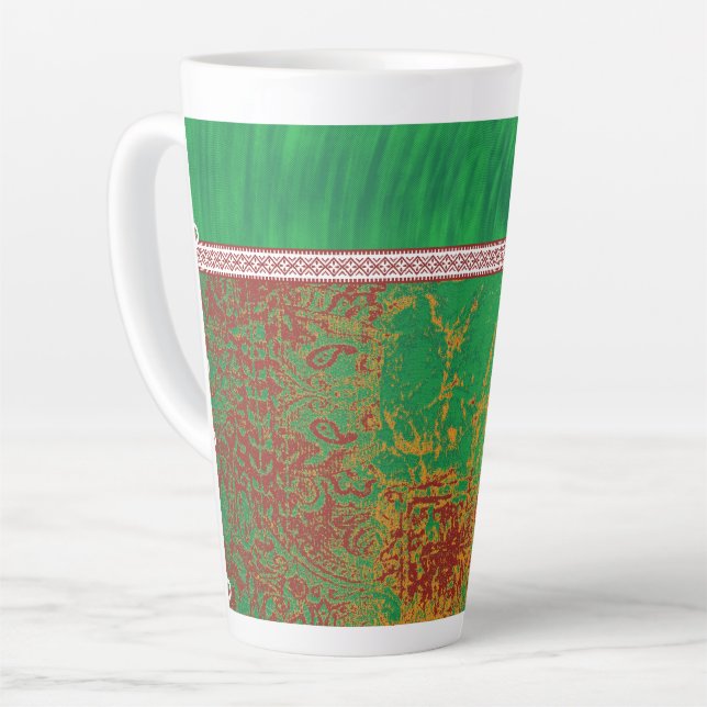 A striking Indian-style scarf with a blend of gree Latte Mug (Left Angle)