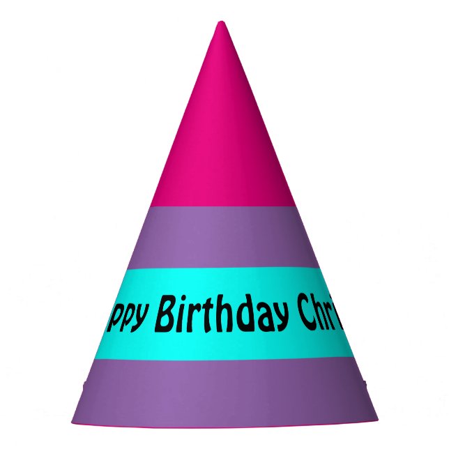 A Stripe turquoise + Your Colours & Text Party Hat (Front)
