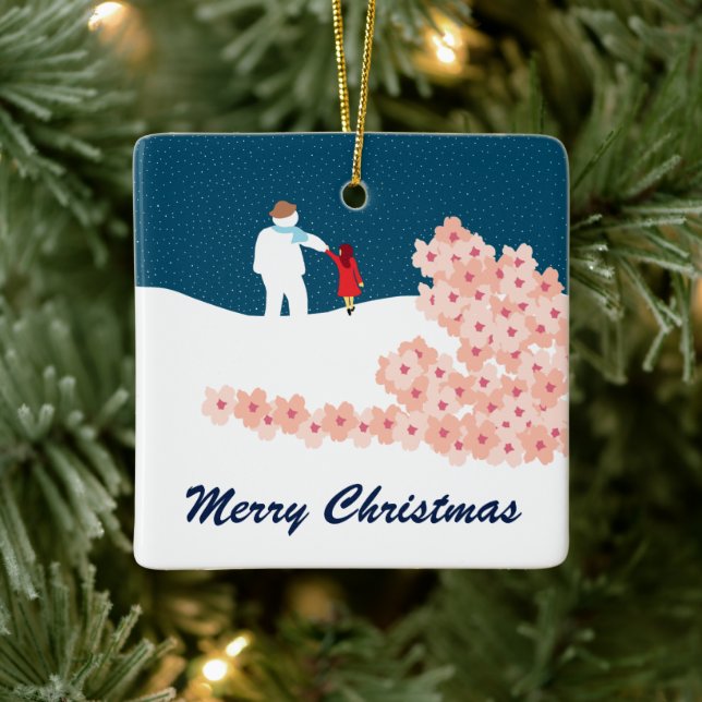 A Stroll With Snowman Christmas Ceramic Ornament (Tree)