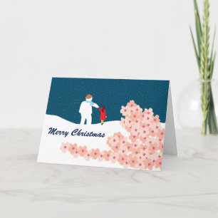 A Stroll With Snowman Christmas Holiday Card