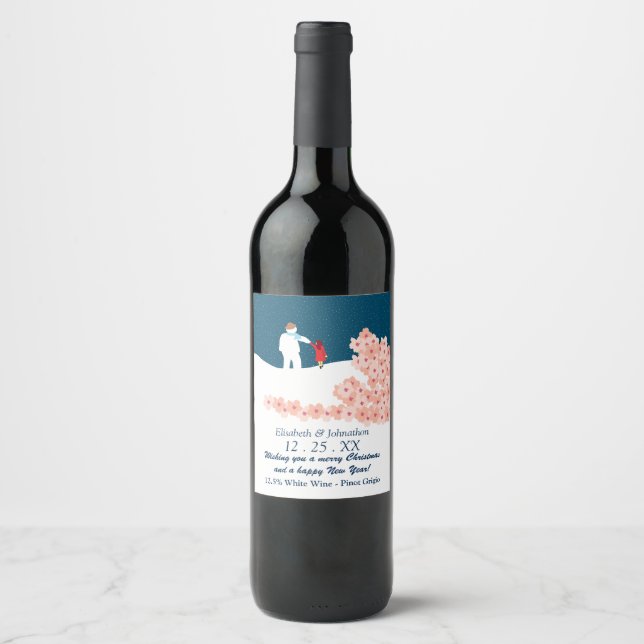 A Stroll With Snowman Christmas Wine Label (Front)