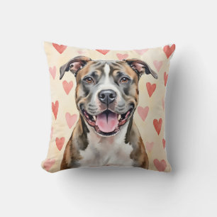 A strong and loving Pitbull dog portrait in soft w Cushion