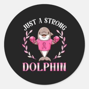 A strong boxing dolphin fighting breast cancer classic round sticker