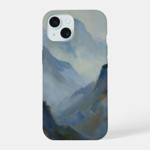 A Study of Atmospheric Mist and Sunlit Peaks iPhone 15 Case