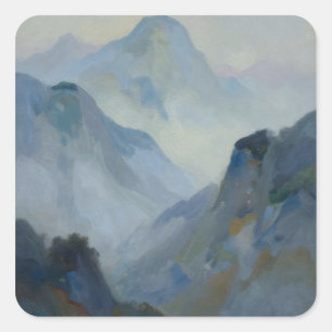 A Study of Atmospheric Mist and Sunlit Peaks Square Sticker