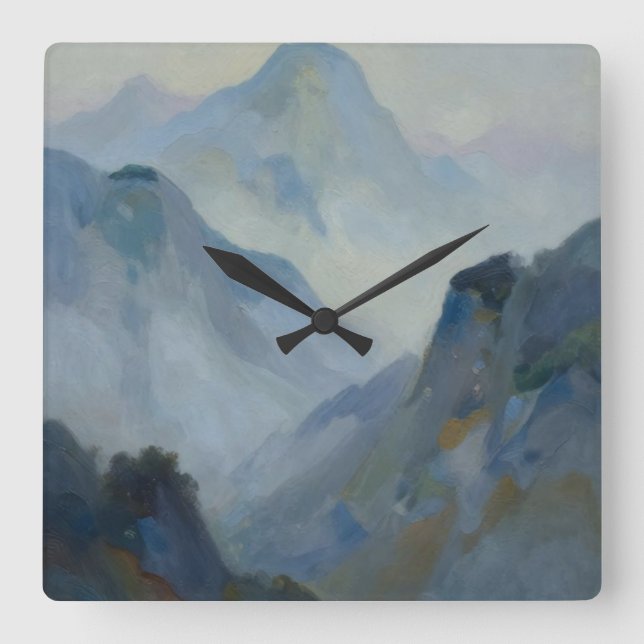 A Study of Atmospheric Mist and Sunlit Peaks Square Wall Clock (Front)