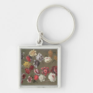 A Study of Peonies (oil on canvas) Key Ring