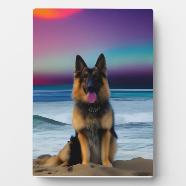 A stunning beach german shepherd  plaque (Front)