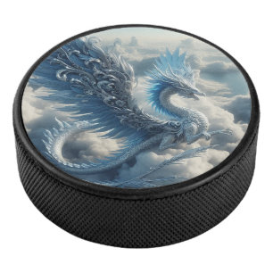 A Stunning Dragon Surrounded by Clouds Hockey Puck