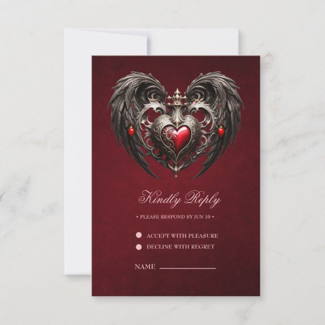 A stunning gothic heart  RSVP card (Front)