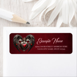 A stunning gothic heart with elegant, dark wings, return address label