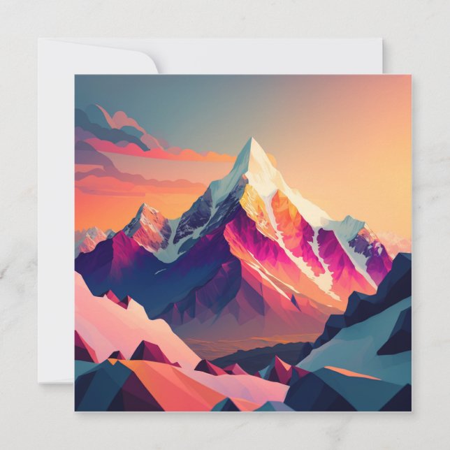 A stunning sunset over colourful snowy mountains.  (Front)