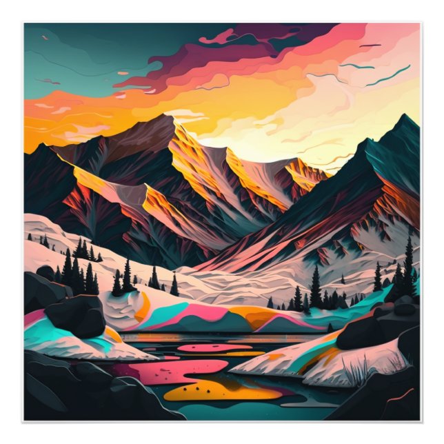  A stunning sunset over colourful snowy mountains. Photo Print (Front)