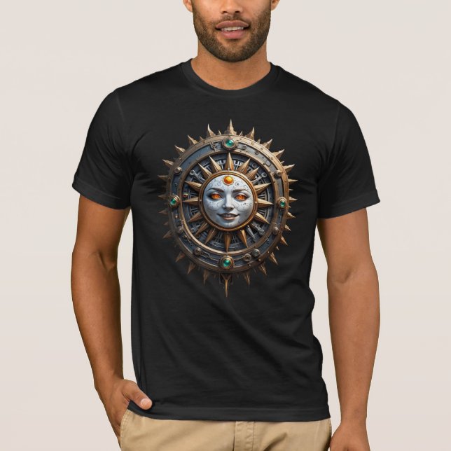 A styled futuristic Steampunk solar clock. T-Shirt (Front)