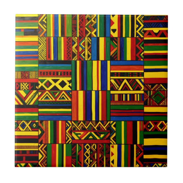 A stylised interpretation of "Kente" print Ceramic Tile (Front)