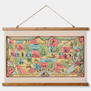 A Stylised Map Of The United States With Nicknames Hanging Tapestry