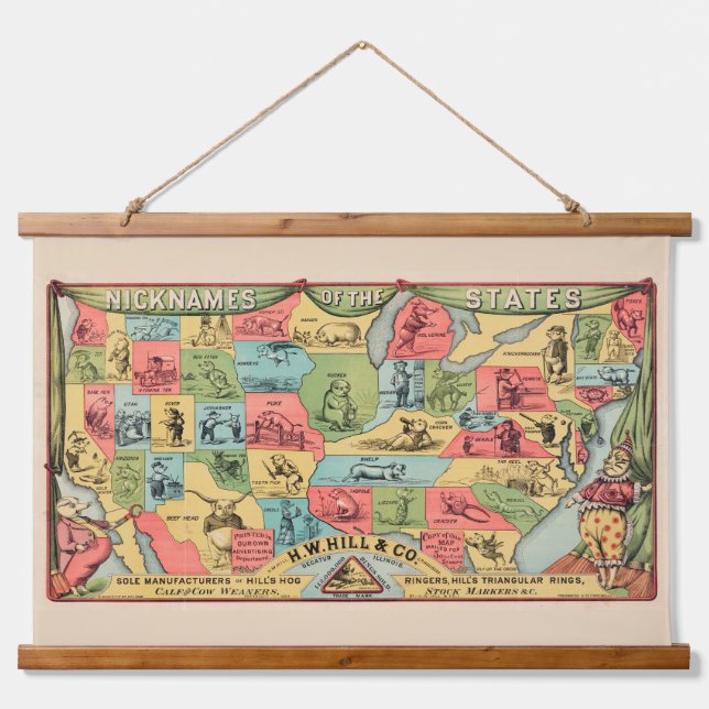 A Stylised Map Of The United States With Nicknames Hanging Tapestry (Front)