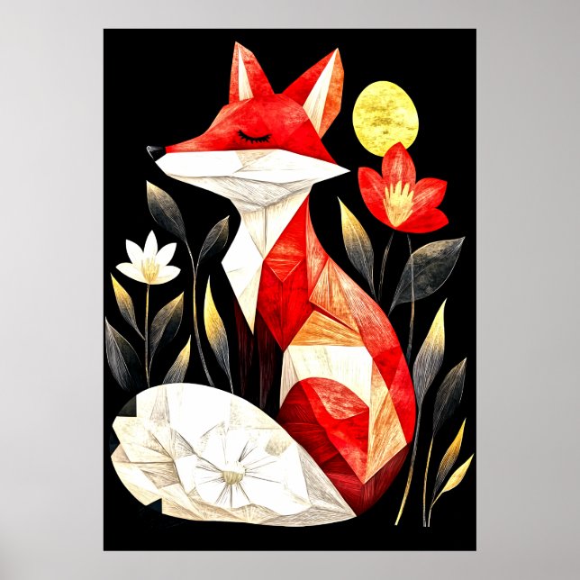 A stylised red fox with closed eyes poster (Front)