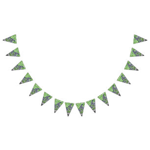 A stylish green and purple patterned image with a  bunting 