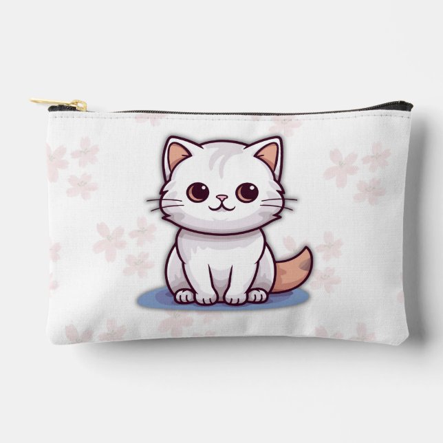 A stylish tote bag featuring a cute white kitten  (Front)