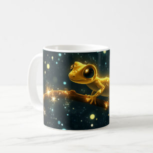 A stylized and luminous gecko, creatively designed coffee mug